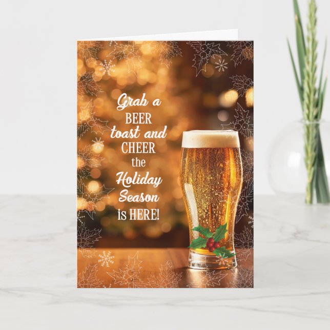 Tarjeta Festiva Agarra una tostada de cerveza y Navidades animados (Anverso)