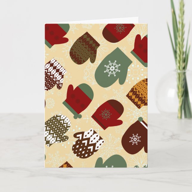 Tarjeta Festiva Agradable feriado de Navidades de invierno Mittens (Anverso)
