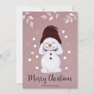 Tarjeta Festiva Agradable fiesta de los Navidades rosados de Snowm