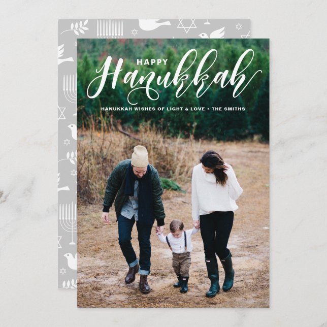 Tarjeta Festiva Agradable fotografía moderna de caligrafía - Feliz (Anverso / Reverso)