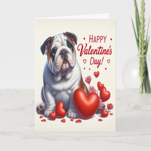 Tarjeta Festiva Agradable perro de Bulldog feliz Día de San Valent (Anverso)