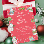 Tarjeta Festiva Agradables Navidades de invierno<br><div class="desc">Esta tarjeta de saludo muestra un muñeco de nieve irresistiblemente lindo, con un sombrero colorido y una bufanda cálida. Este reconfortante diseño marca el tono perfecto para una celebración alegre. La carta está decorada con colores vivos y festivos, que evocan el espíritu de los Navidades que seguro traerán alegría a...</div>