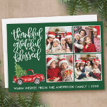 Tarjeta Festiva Agradecido Camión Bendecido de Agradecimiento 4 Fo<br><div class="desc">La moderna caligrafía de la escritura Thankful Grlessed 4 Collage de fotos Holiday Card incluye un Watercolor Vintage Truck con Árbol de Navidad. Fondo verde forestal.</div>