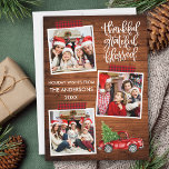 Tarjeta Festiva Agradecido Cinta De Camión De Madera Bendecida<br><div class="desc">La moderna caligrafía Script Festividad Agradecida Agradecida 3 Collages de fotos de la tarjeta navideña incluye la cinta de caquería roja de búfalo y el camionero rojo de color de agua con árbol de Navidad. Impresión rústica de madera de campo.</div>