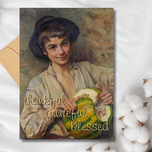 Tarjeta Festiva Agradecido niño italiano bendecido con calabaza (Subido por el creador)