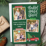 Tarjeta Festiva Agradecidos agradecidos Camión Bendecido Foto Verd<br><div class="desc">La moderna caligrafía Script Festividad Agradecida 3 Collages de fotos incluye Craft Tape y Watercolor Vintage Red Truck con Árbol de Navidad. Fondo Verde Forestal.</div>