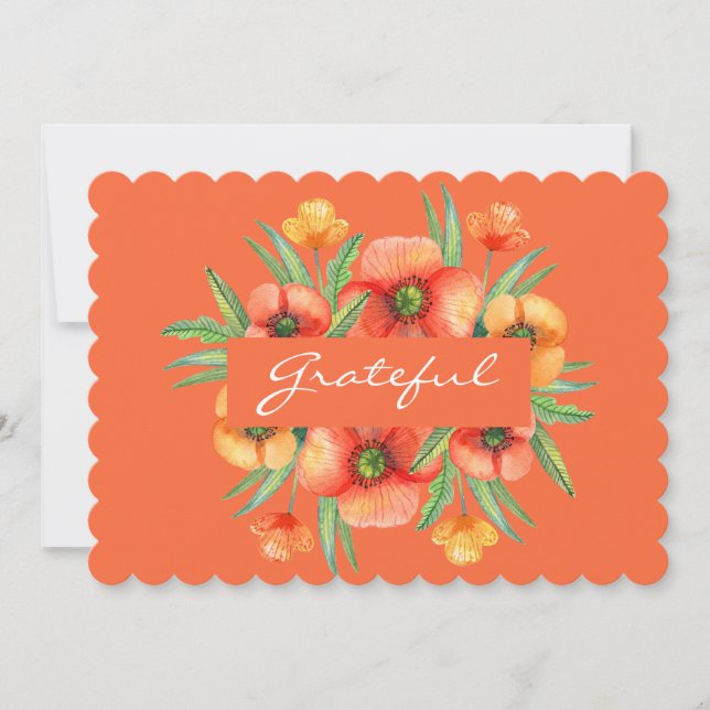Tarjeta Festiva Agradecidos Naranjas de Flores Silvestres Acción d (Anverso)