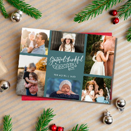 Tarjeta Festiva Agradecidos Navidades Verde azulados de la foto de