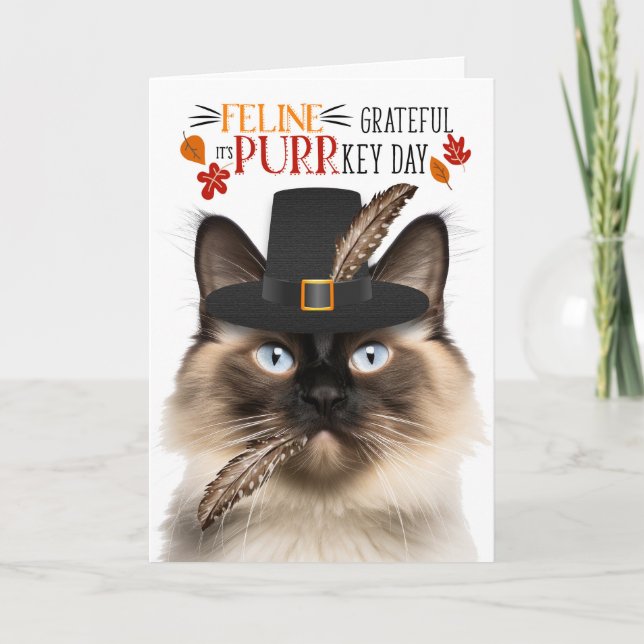 Tarjeta Festiva Agradecimiento a felino balinés por día de PURR (Anverso)