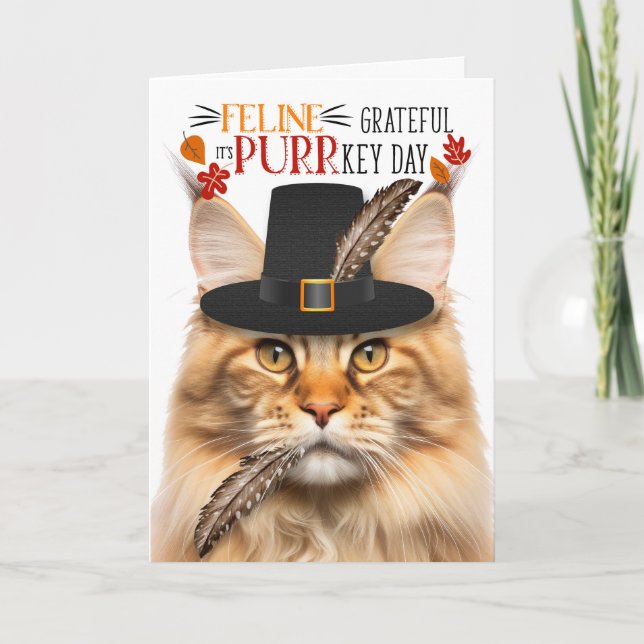 Tarjeta Festiva Agradecimiento al naranja Maine Coon Cat por el Dí (Anverso)