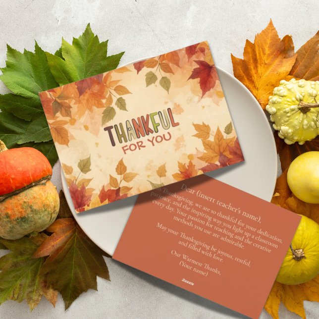 Tarjeta Festiva Agradecimiento De Agradecimiento A Los Profesores (Autumn Leaves Teacher Appreciation Gratitude Thanksgiving card. A personal message goes on the back.)