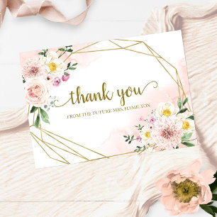 Tarjeta Festiva Agradecimiento de la ducha nupcial floral geométri