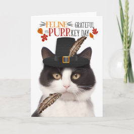 Tarjeta Festiva Agradecimiento de la línea de gato blanco negro po