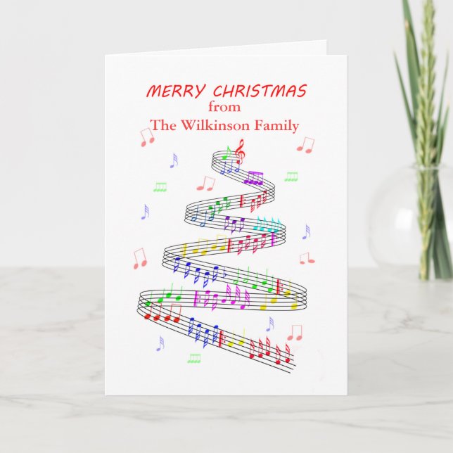 Tarjeta Festiva Agregar Navidades de música de hojas de nombres (Anverso)