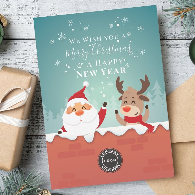 Tarjeta Festiva Agregar sus clientes de la compañía de Navidades d (Christmas Business Logo Company Employees Greeting Card)