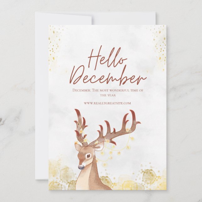 Tarjeta Festiva Agua blanca y marrón Hola diciembre (Anverso)