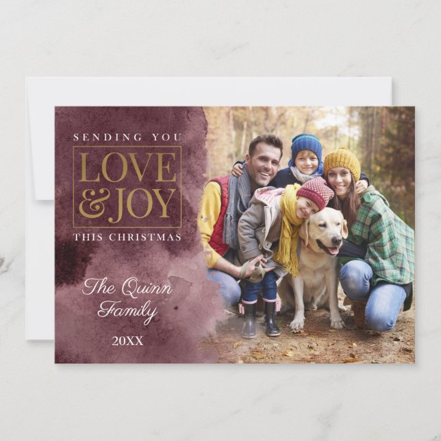 Tarjeta Festiva Agua de Borgoña con oro (Anverso)