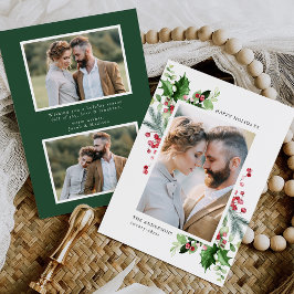 Tarjeta Festiva Agua de invierno Holly Berries & Greenery 3 Foto