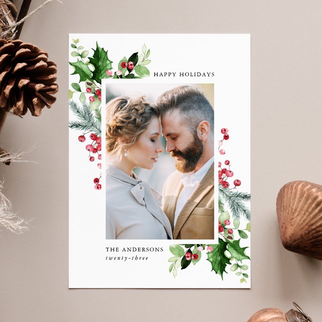 Tarjeta Festiva Agua de invierno Holly Berries y GreenPhoto (Subido por el creador)