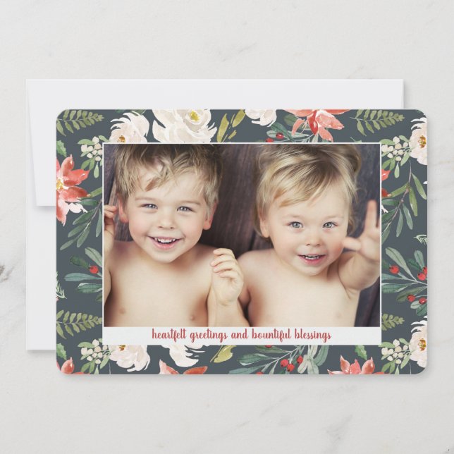Tarjeta Festiva Agua de Poinsettia 3 Navidades de fotografía de va (Anverso)