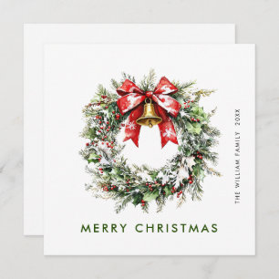 Tarjeta Festiva Agua festiva Holly Berry Pine Wreath