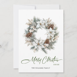 Tarjeta Festiva Agua festiva Holly Berry Pine Wreath
