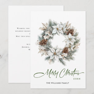 Tarjeta Festiva Agua festiva Holly Berry Pine Wreath