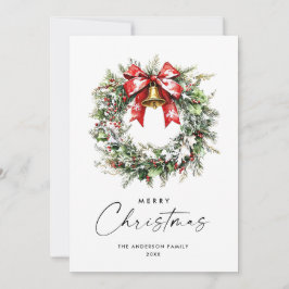 Tarjeta Festiva Agua festiva Holly Berry Pine Wreath