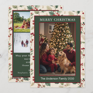 Tarjeta Festiva Aguamarina Verde Bayas de Acebo 5 Foto Vacaciones