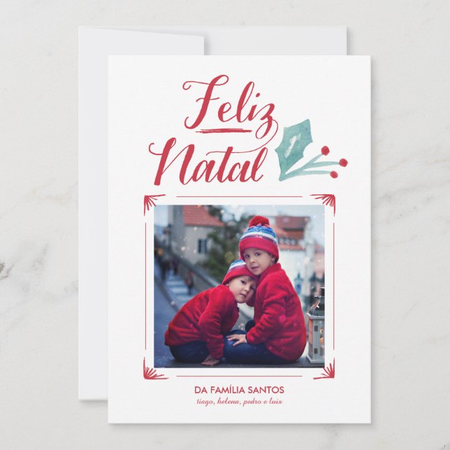 Tarjeta Festiva Aguarela y Caligrafia | Feliz Natal (Anverso)