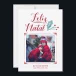 Tarjeta Festiva Aguarela y Caligrafia | Feliz Natal<br><div class="desc">Cartão de Natal com a aguarela e caligrafia feito à mão e um lugar para uma foto</div>