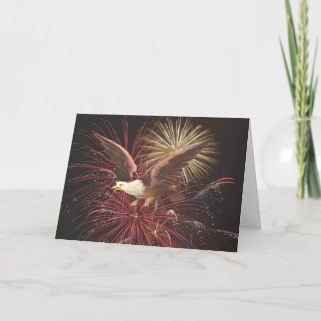 Tarjeta Festiva Águila y fuegos artificiales (Anverso)