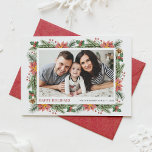 Tarjeta Festiva Agujas de pino botánico y foto de Poinsettia<br><div class="desc">Esparce la alegría festiva con nuestra tarjeta de vacaciones con fotos de personalizable con agujas de pino acuarela, poinsettia, winterberry y conos de pino. Este diseño vintage combina la belleza de las acuarelas pintadas a mano como ramas de pino, pinecones, vibrantes poinsettias y bayas de invierno para enmarcar tu foto...</div>