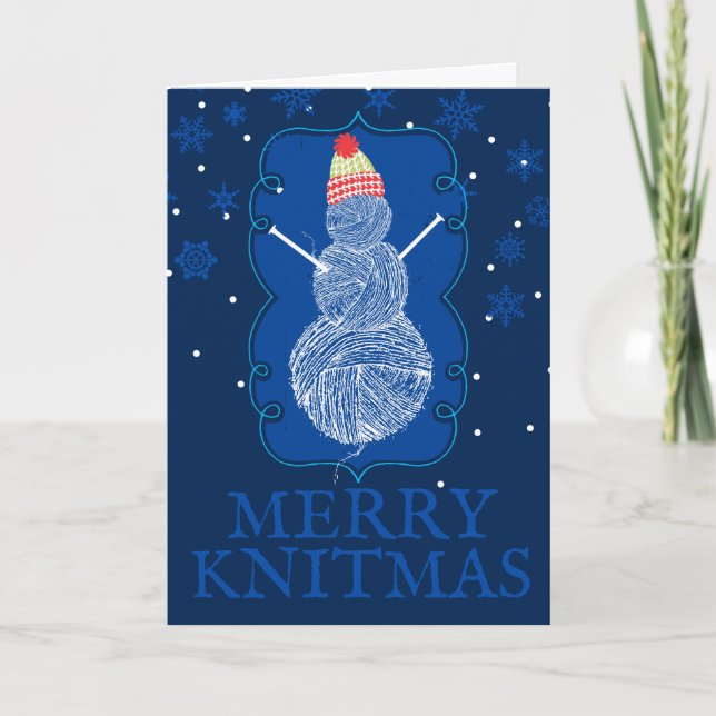 Tarjeta Festiva Agujas de punto de nieve Navidades personalizados (Anverso)