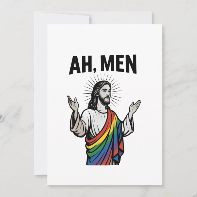 Tarjeta Festiva Ah Men Funny Orgullo Gay LGBT Jesús Arcoiris (Anverso)