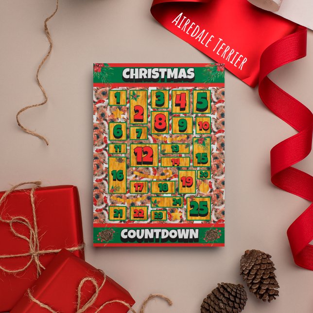 Tarjeta Festiva Airedale Dog Coundown Navidades Adelantan Calendar (Subido por el creador)