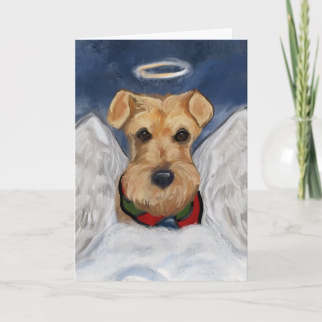 Tarjeta Festiva Airedale Terrier Angel (Anverso)
