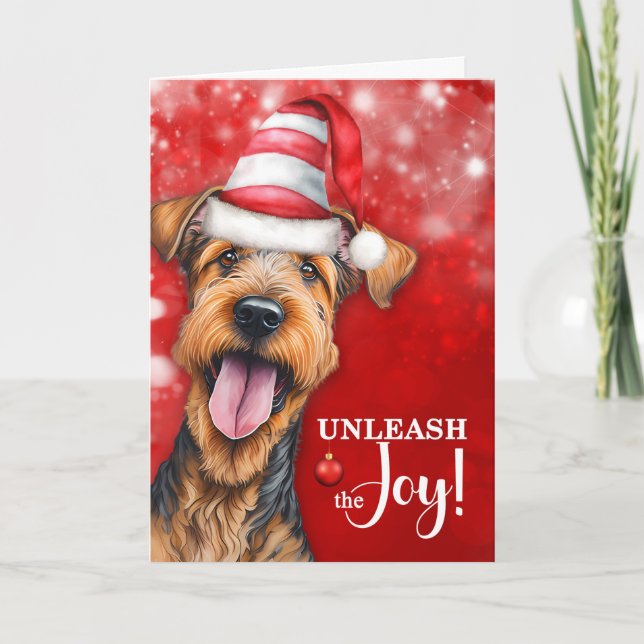 Tarjeta Festiva Airedale Terrier Dog desencadena la alegría de los (Anverso)
