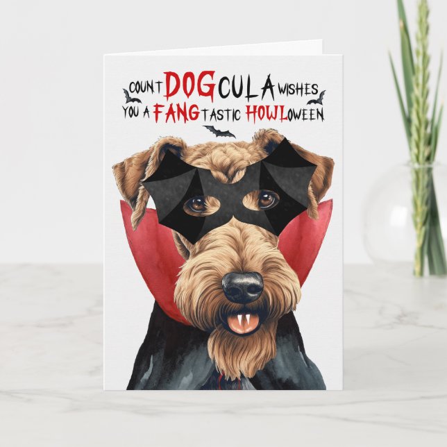 Tarjeta Festiva Airedale Terrier Dog Funny Count DOGcula Halloween (Anverso)