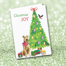 Tarjeta Festiva Airedale Terrier Dog y Christmas Tree