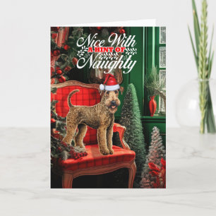Tarjeta Festiva Airedale Terrier Navidades Perro travieso o Niza