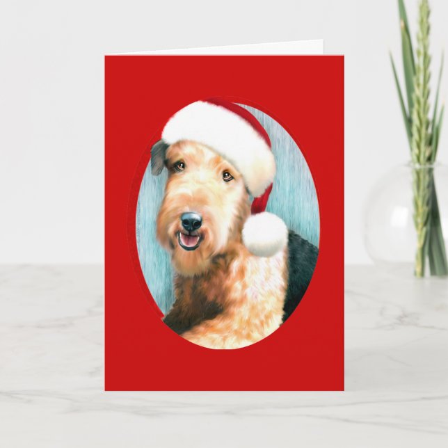Tarjeta Festiva Airedale Terrier Santa - Personalizado (Anverso)