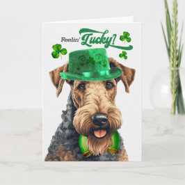 Tarjeta Festiva Airedale Terrier se siente afortunado el día de Sa