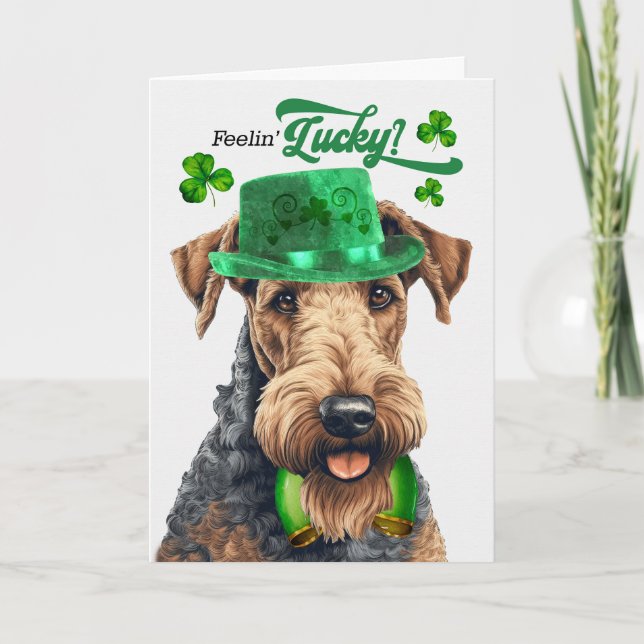 Tarjeta Festiva Airedale Terrier se siente afortunado el día de Sa (Anverso)