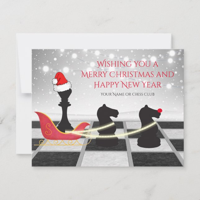 Tarjeta Festiva Ajedrez Santa Claus y Navidades de renos (Anverso)