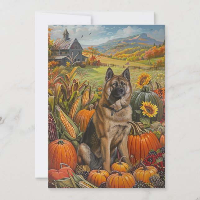 Tarjeta Festiva Akita Autumn Harvest Thankde Dog (Anverso)