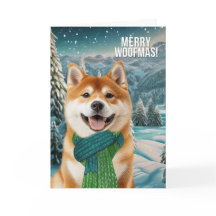 Akita perro con bufanda de invierno Feliz Woofmas