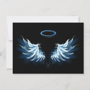Tarjeta Festiva Alas de ángel azules brillantes sobre fondo negro