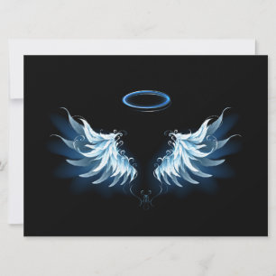 Tarjeta Festiva Alas del Ángel Azul brillante sobre fondo negro