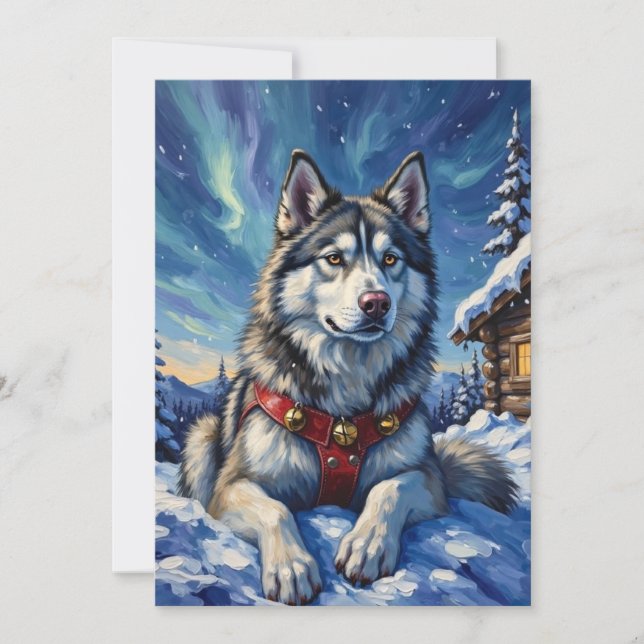 Tarjeta Festiva Alaskan Malamute North Pole Winter Christmas (Anverso)